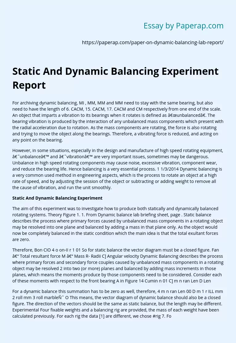 Static And Dynamic Balancing Experiment Report