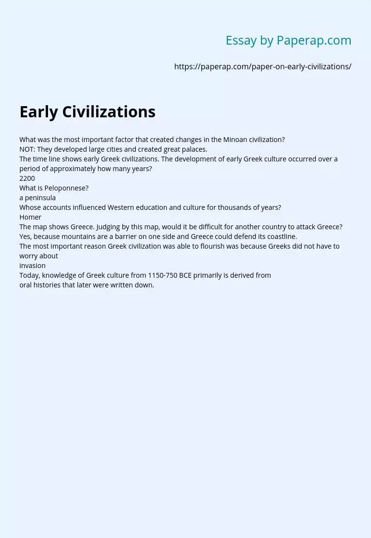 Early Civilizations History Questions & Answers
