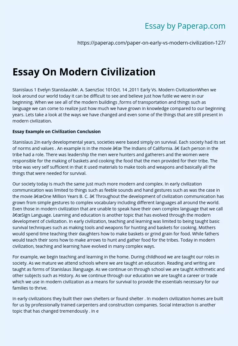 Essay On Modern Civilization