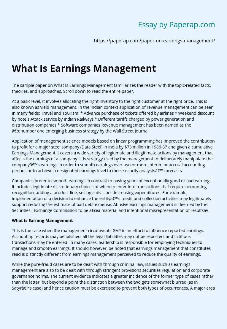 What Is Earnings Management