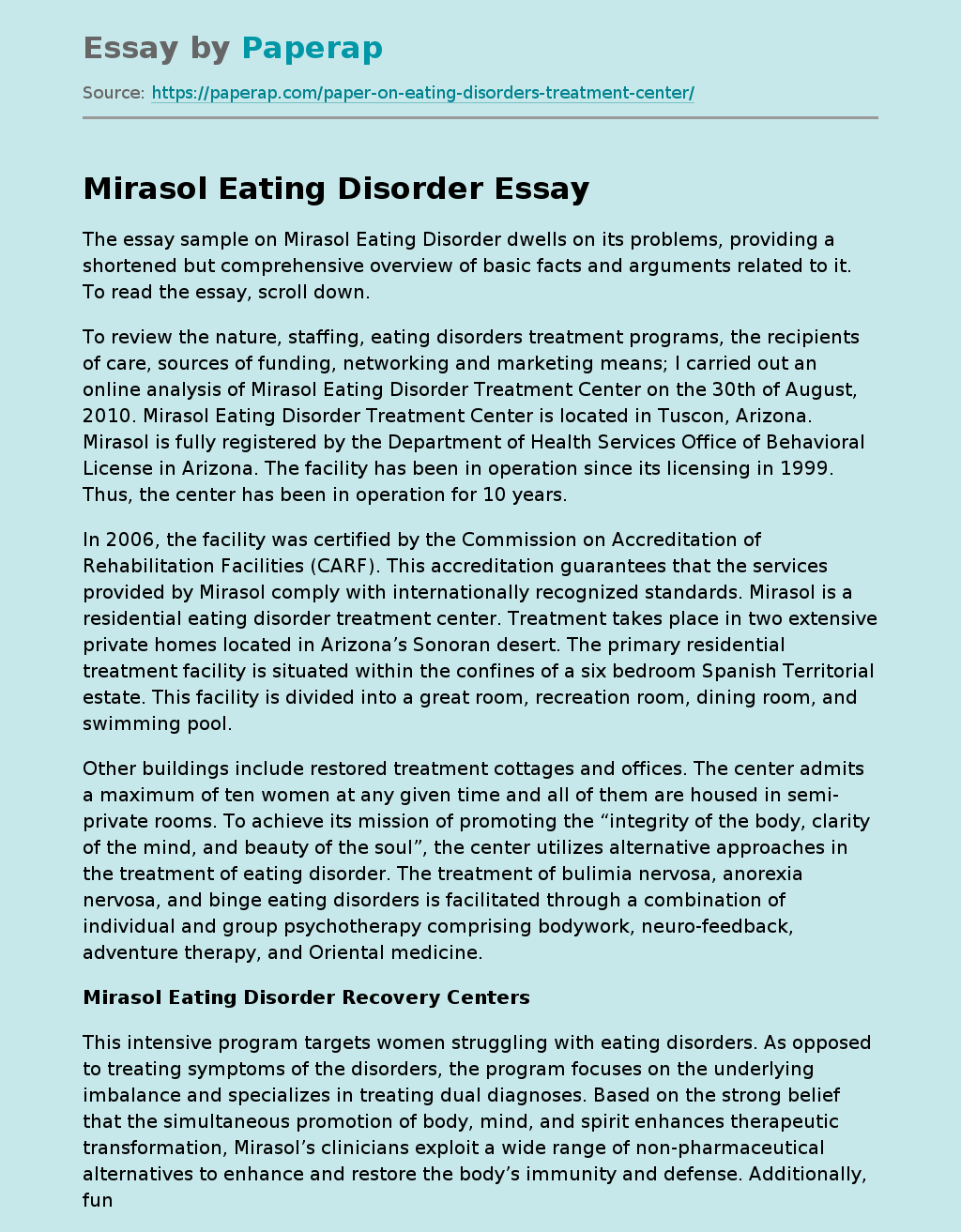 Mirasol Eating Disorder