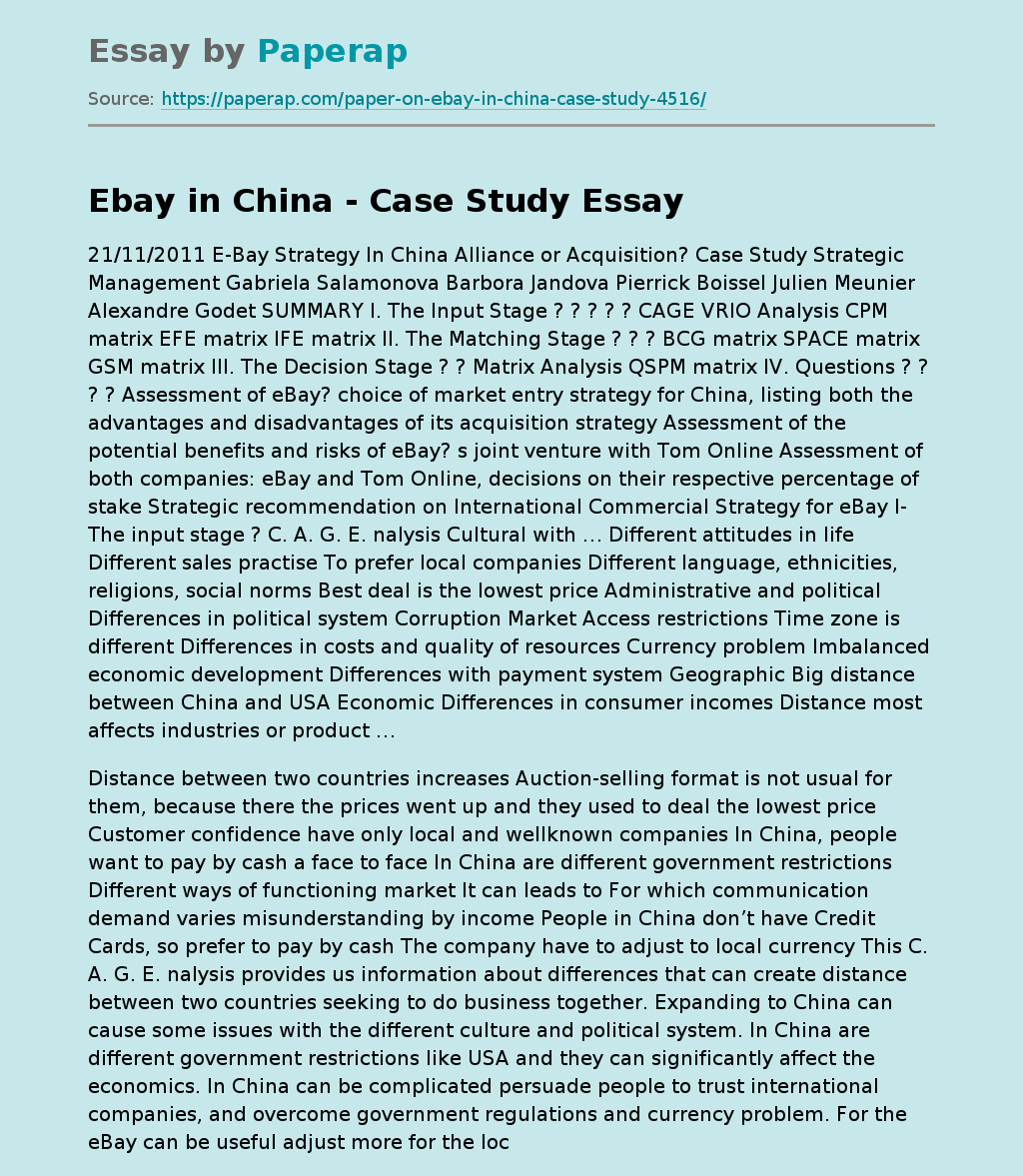 Ebay in China - Case Study