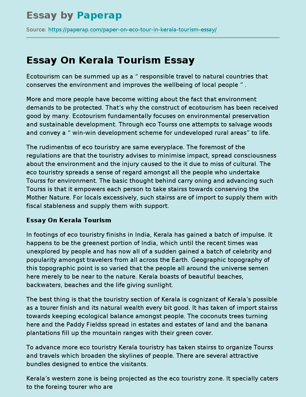 Essay On Kerala Tourism