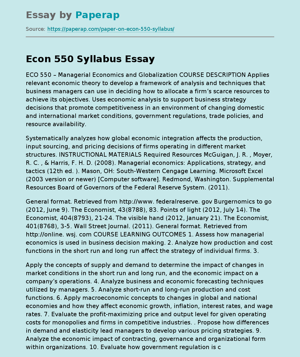 Econ 550 Syllabus