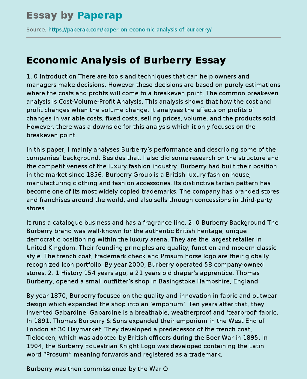 Economic Analysis of Burberry