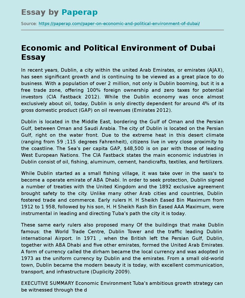 Economic and Political Environment of Dubai