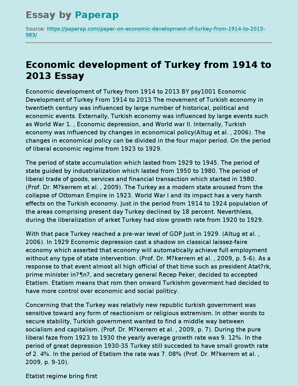 Economic development of Turkey from 1914 to 2013