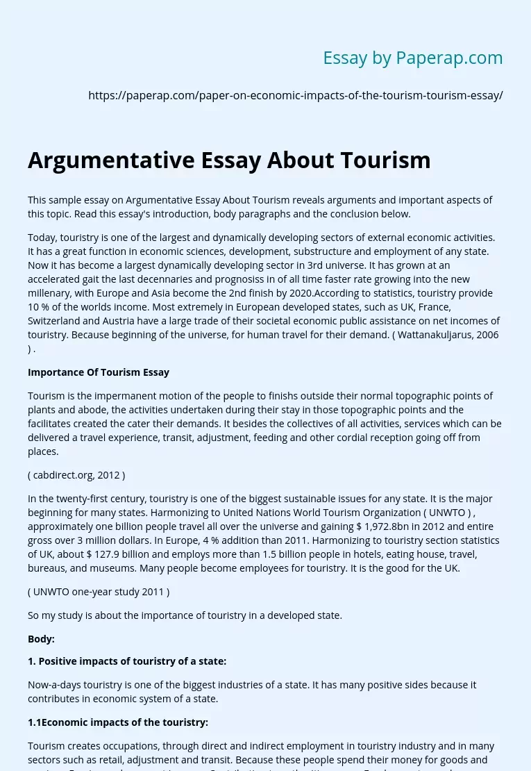 Argumentative Essay About Tourism