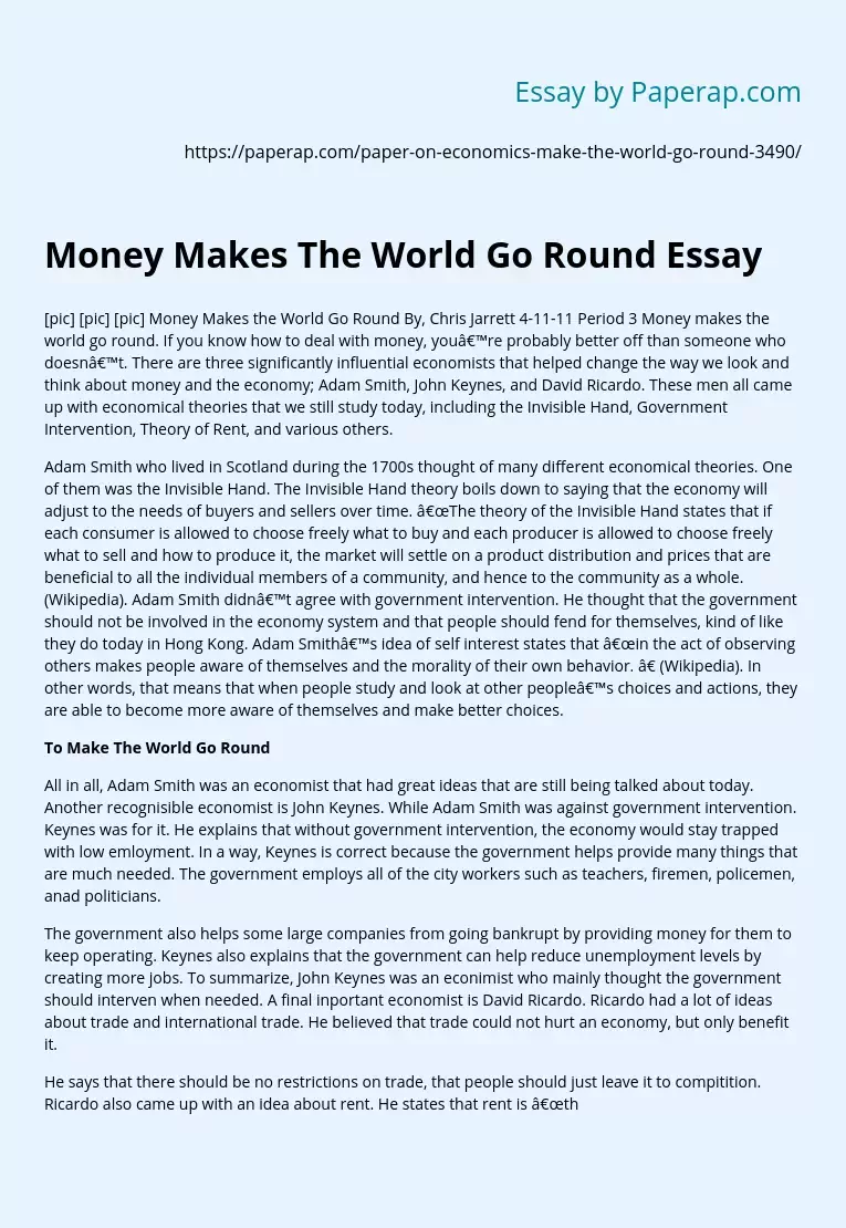 money makes the world go round essay