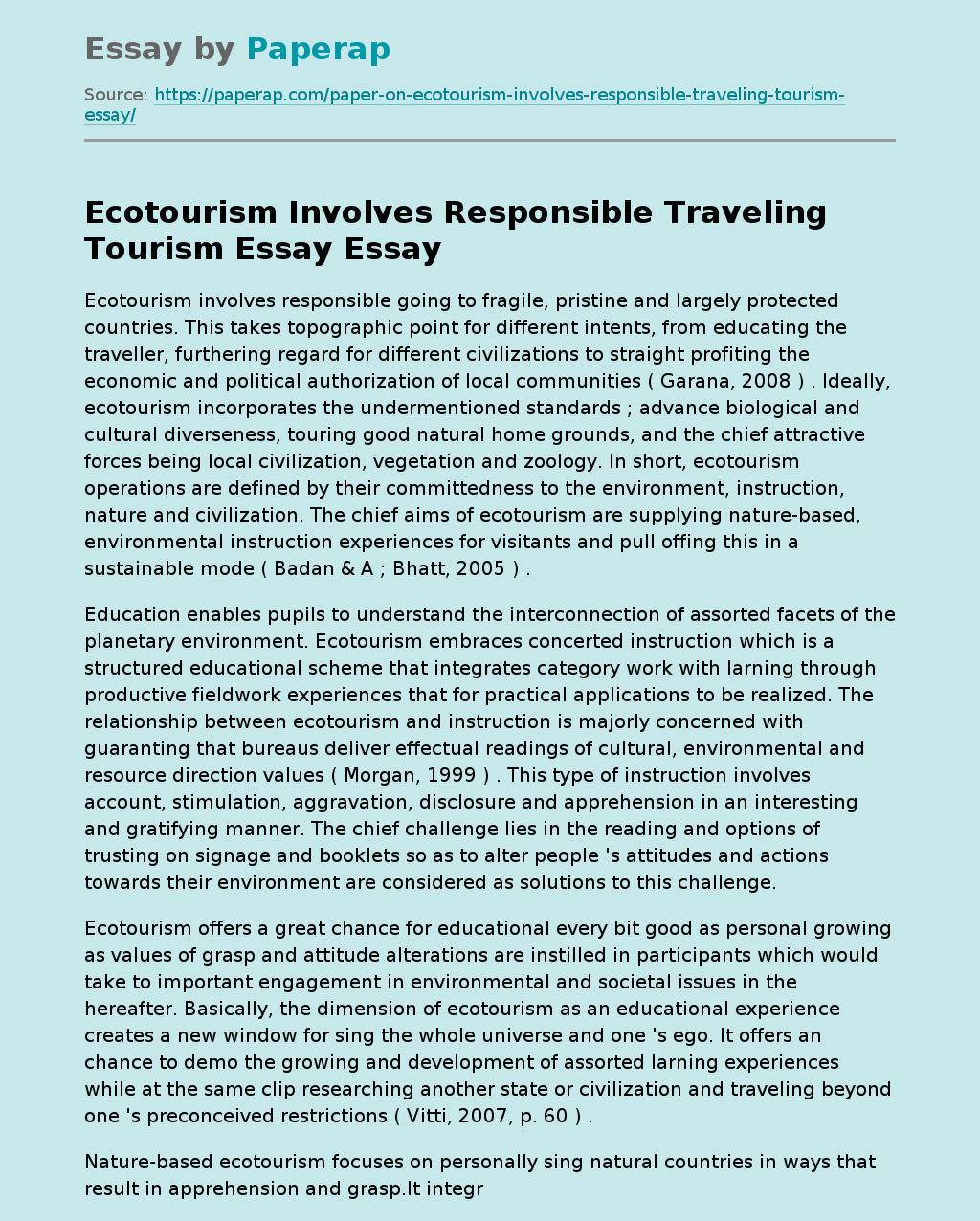 Ecotourism Involves Responsible Traveling Tourism Essay