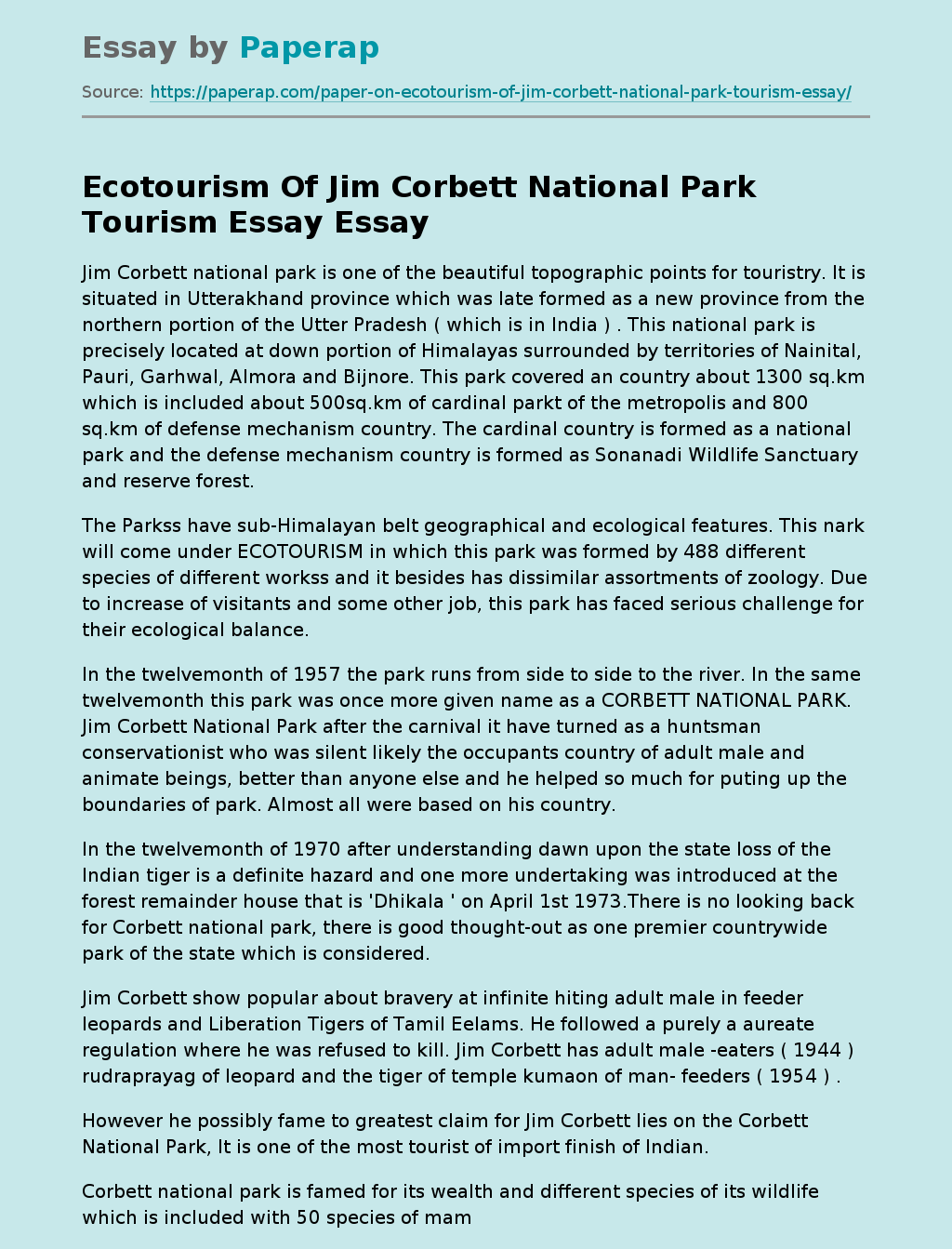 Ecotourism Of Jim Corbett National Park Tourism Essay