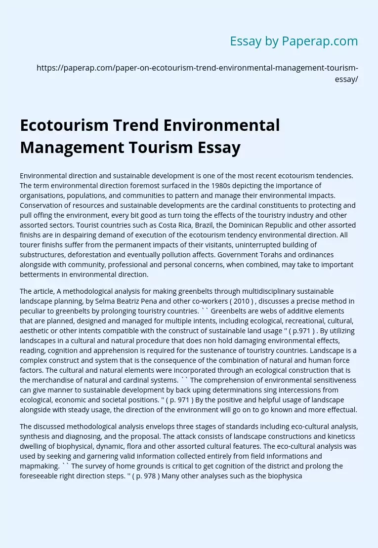 Ecotourism Trend Environmental Management Tourism Essay