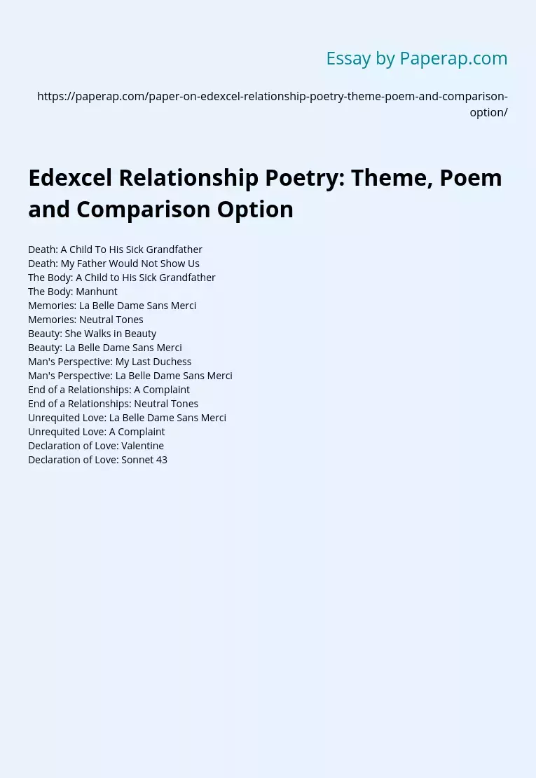 Edexcel Relationship Poetry: Theme, Poem and Comparison Option