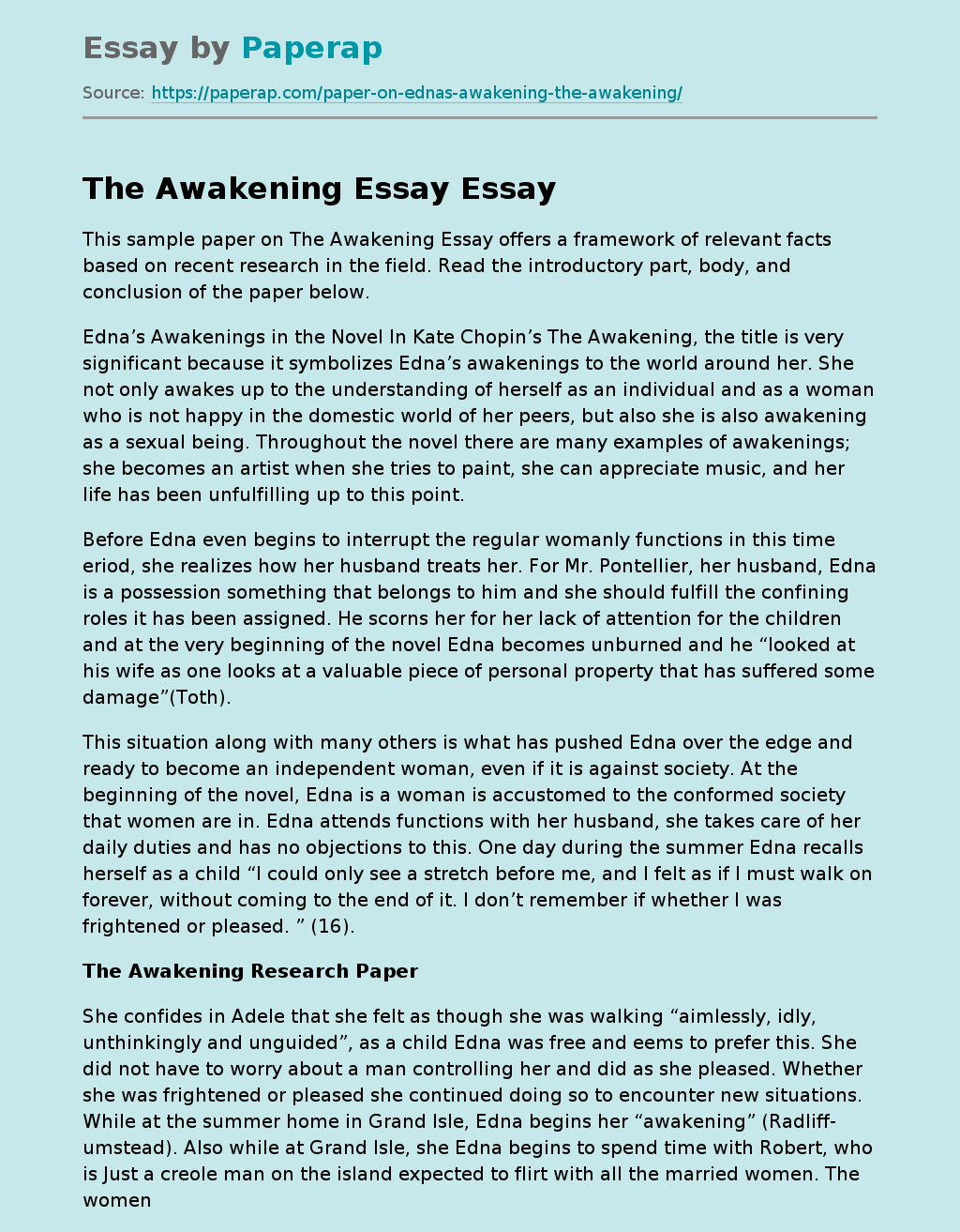 the awakening hl essay