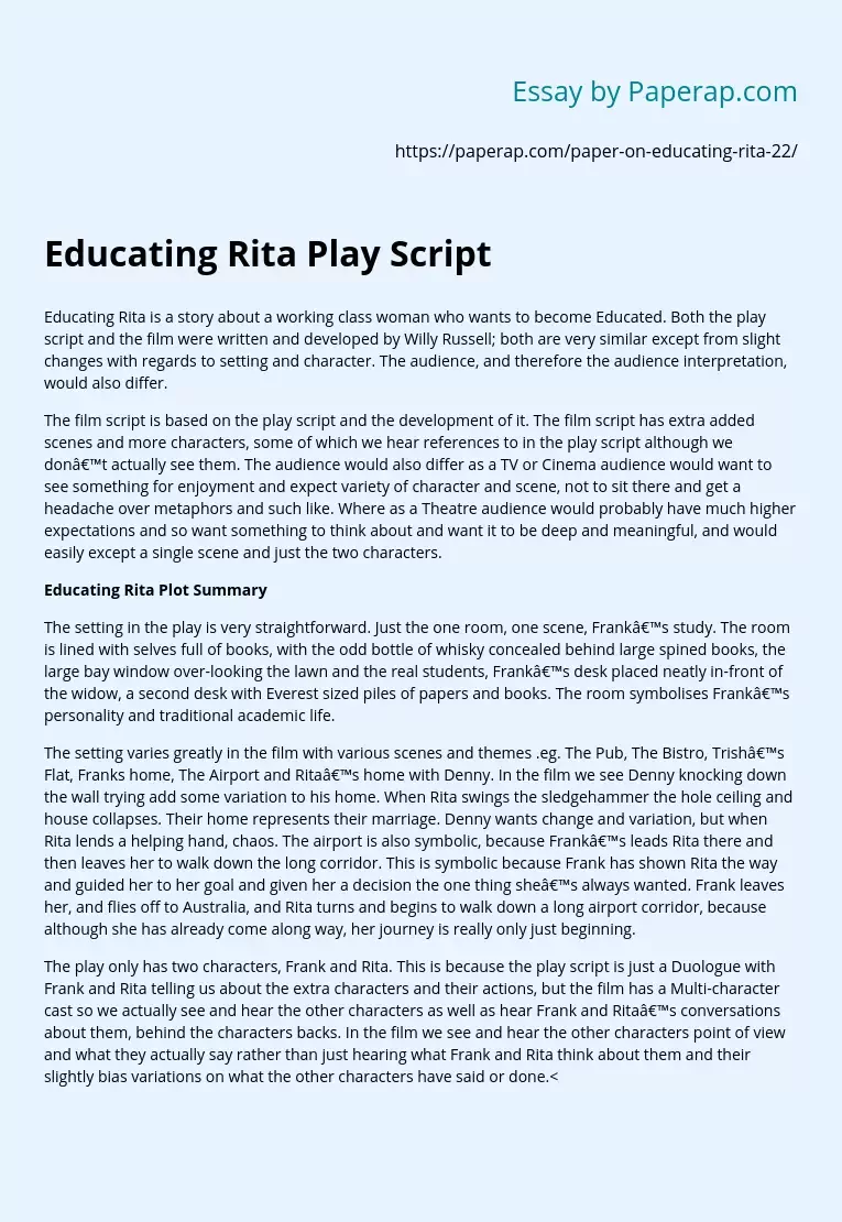 Educating Rita Play Script