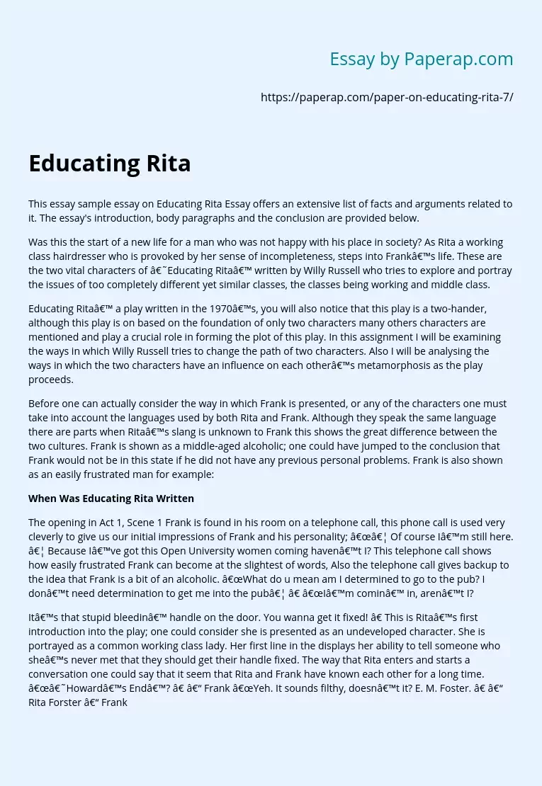 Educating Rita: A Comprehensive Analysis