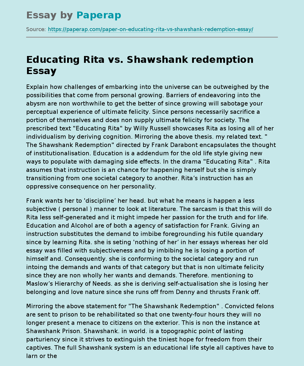 “Educating Rita” Vs “Shawshank Redemption”