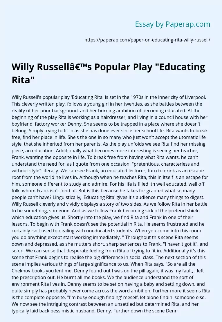 Willy Russell’s Popular Play "Educating Rita"