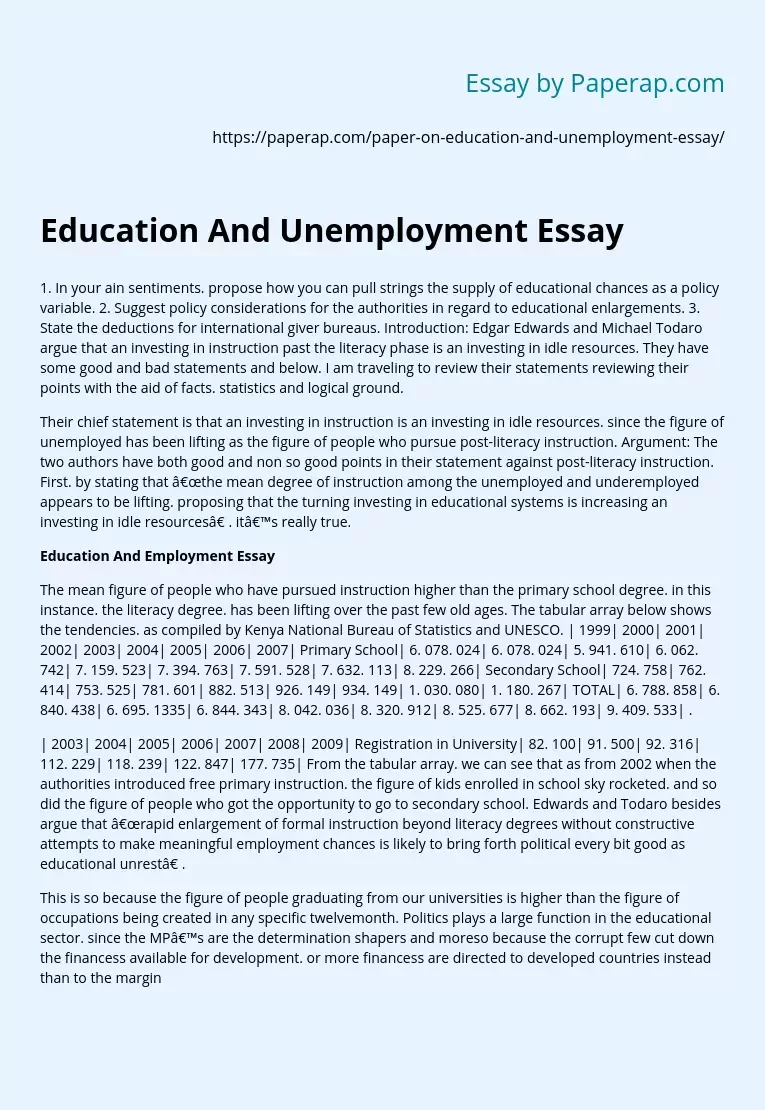Education And Unemployment Essay