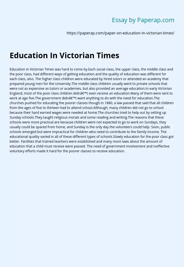 Education In Victorian Times