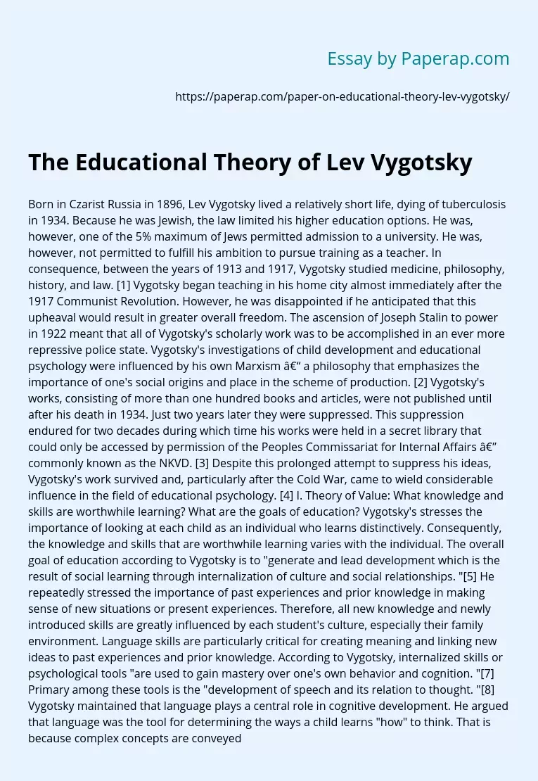 The Educational Theory of Lev Vygotsky