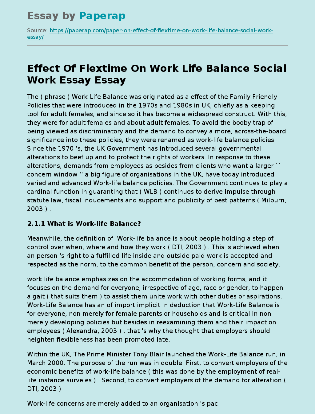 Effect Of Flextime On Work Life Balance Social Work Essay