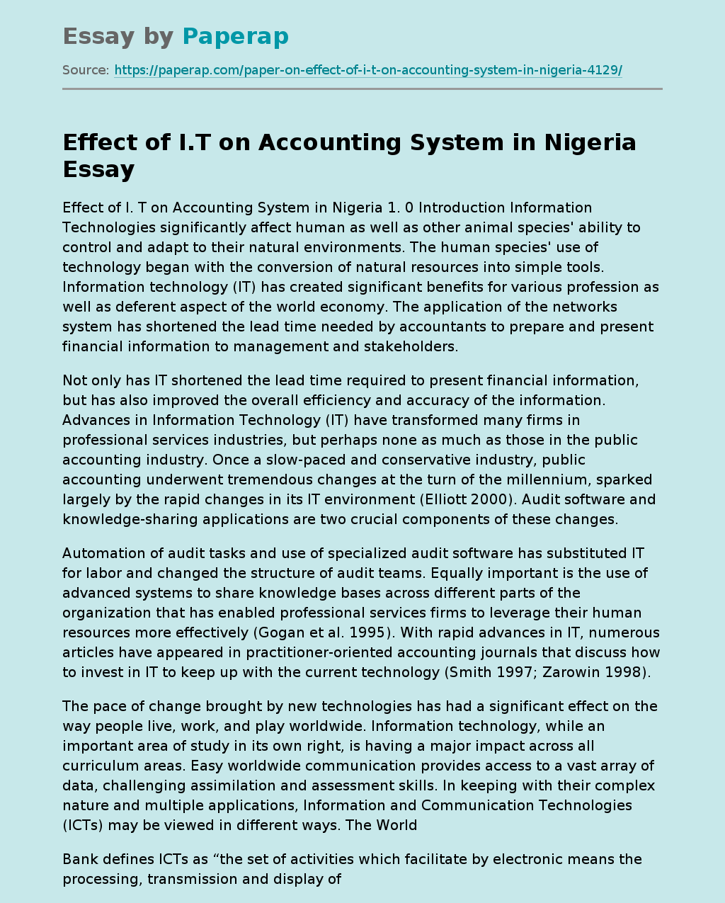 The Impact of IT on the Accounting System in Nigeria