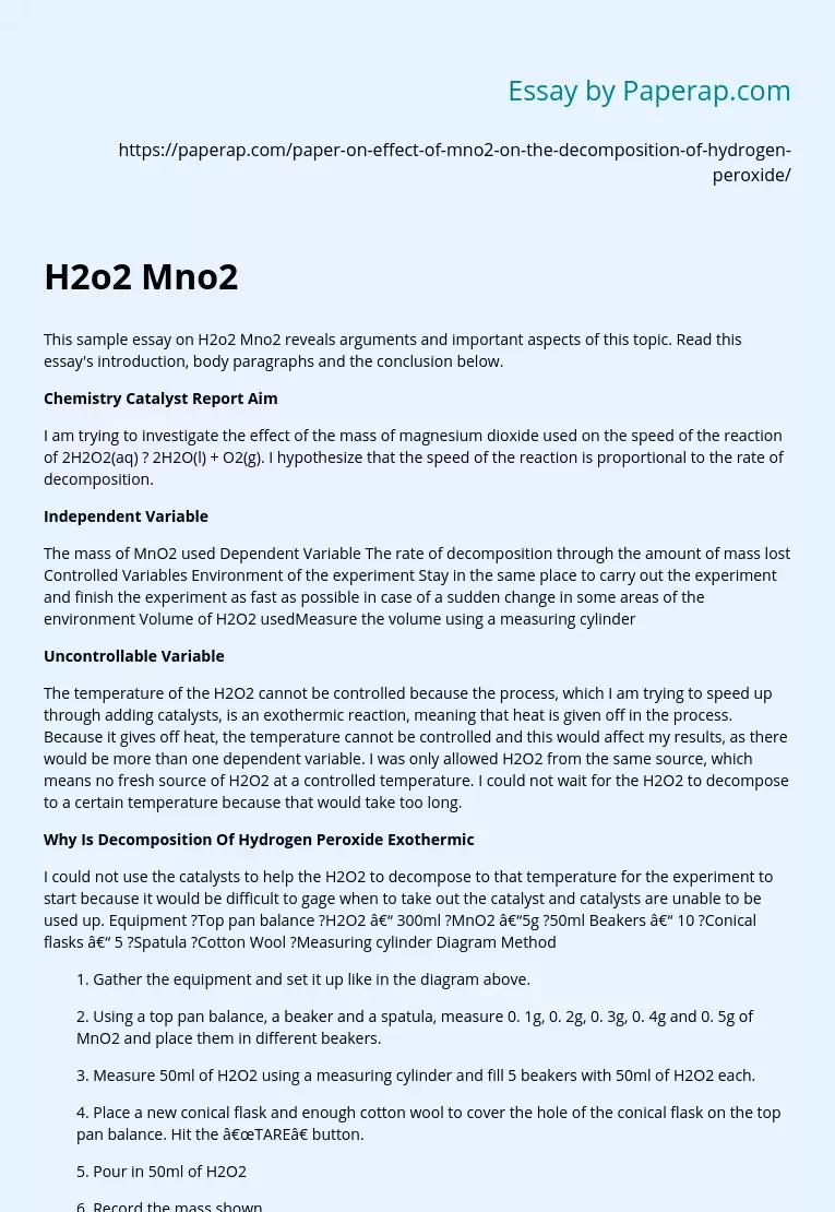 H2O2 MnO2: Exploring Key Arguments