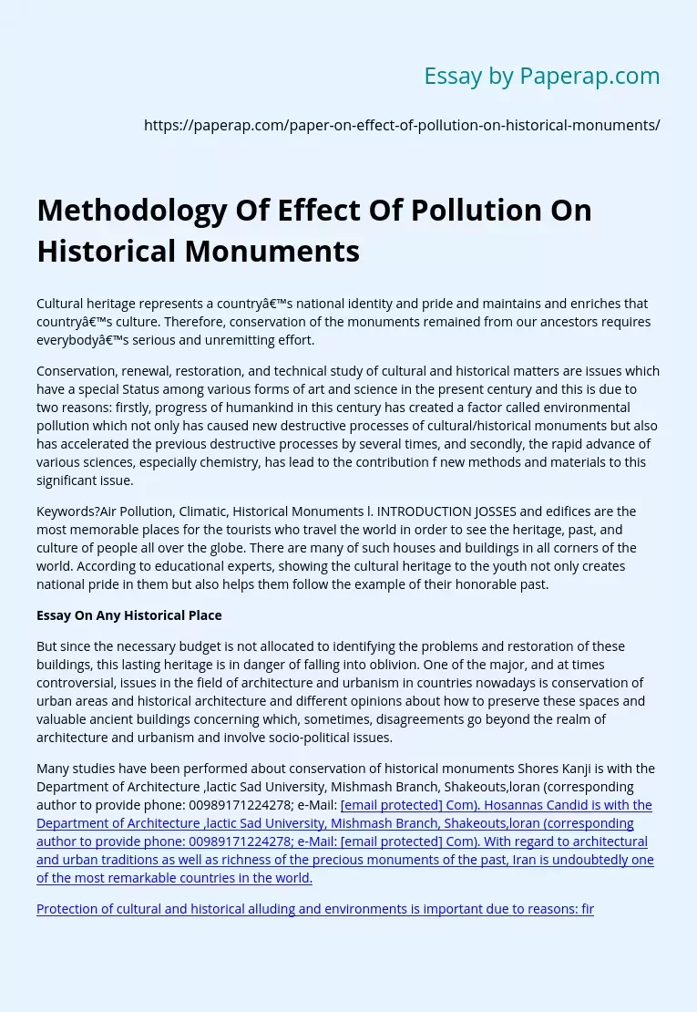 Methodology Of Effect Of Pollution On Historical Monuments