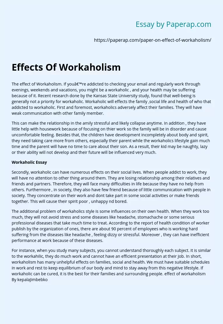 Effects Of Workaholism
