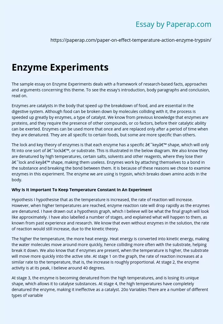 Facts and Arguments of Experiments With Enzymes