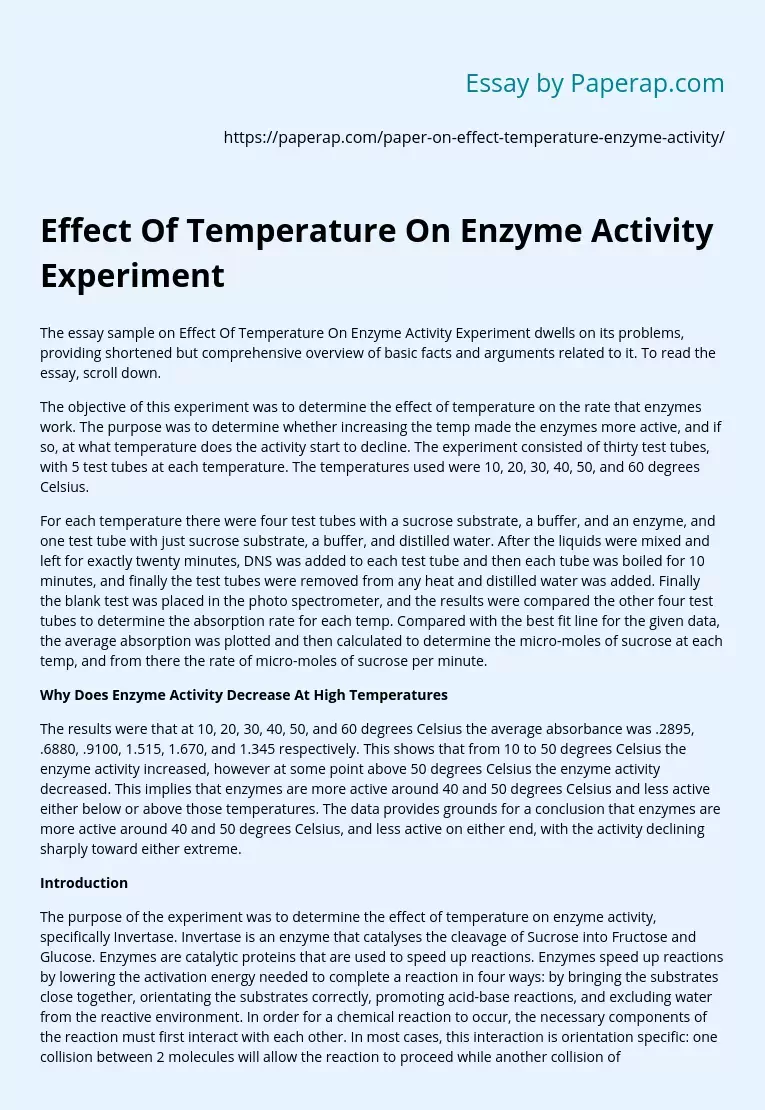 Effect Of Temperature On Enzyme Activity Experiment