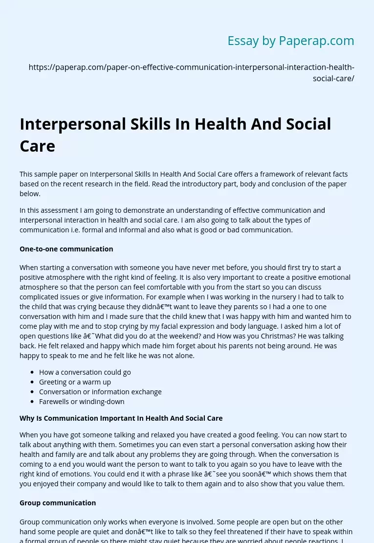 Interpersonal Skills In Health And Social Care