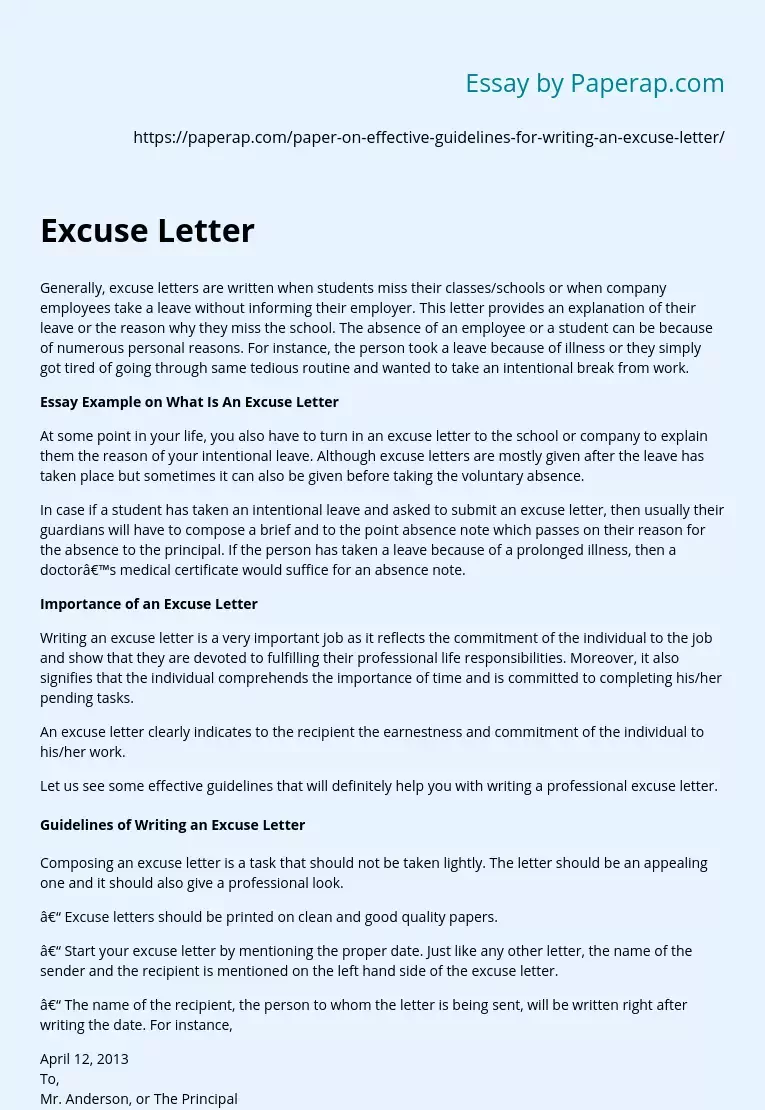 Effective Guidelines for an Excuse Letter