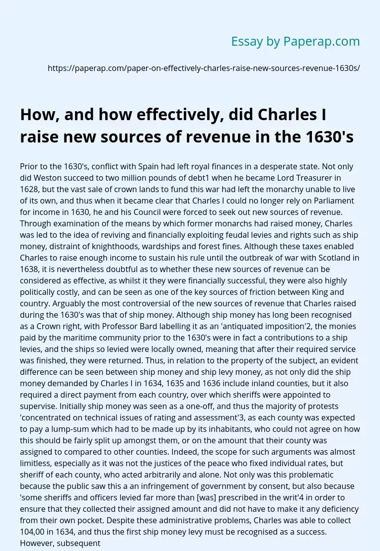 How Charles I Attracted New Sources of Income in the 1630S