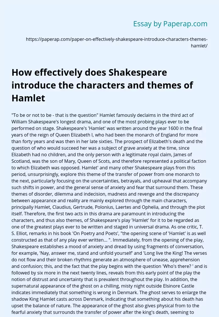 How effectively does Shakespeare introduce the characters of "Hamlet"?