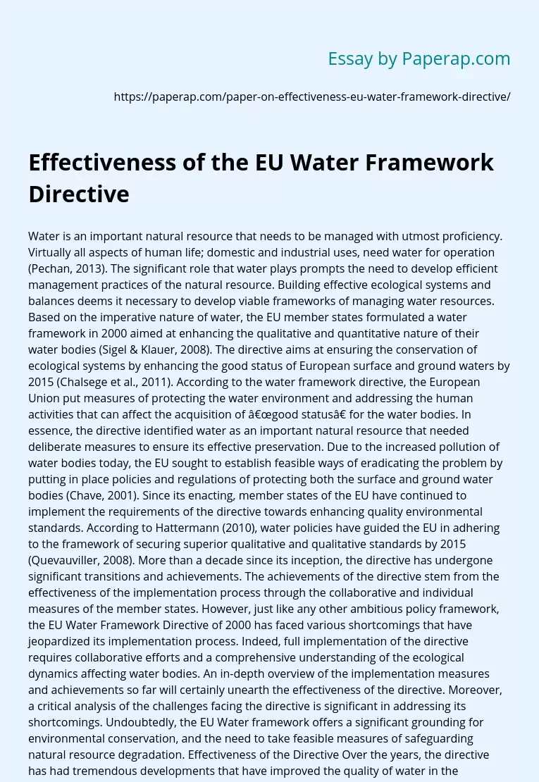 Effectiveness of the EU Water Framework Directive