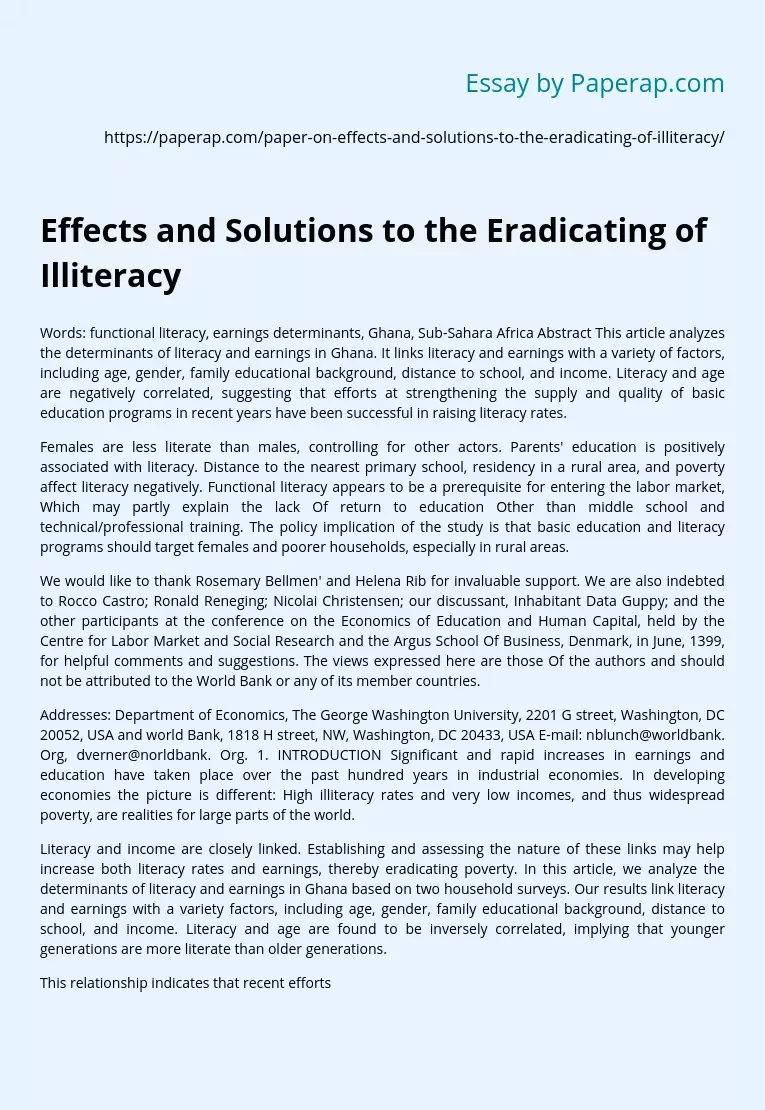 Effects and Solutions to the Eradicating of Illiteracy