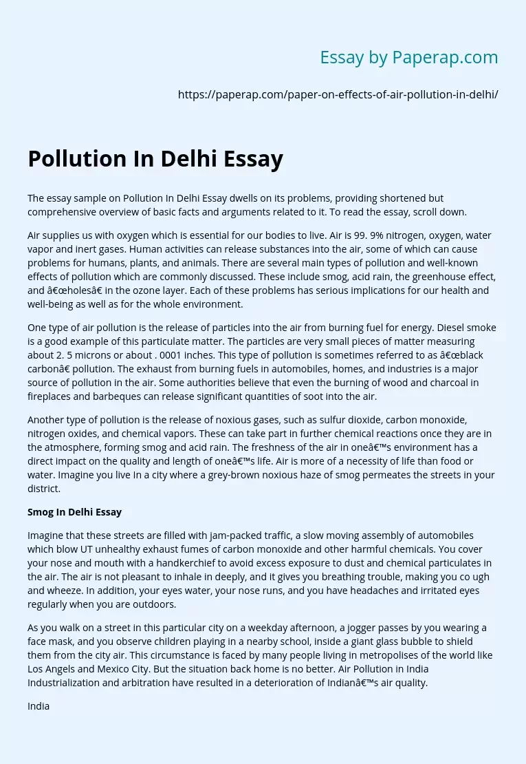 Pollution In Delhi Essay