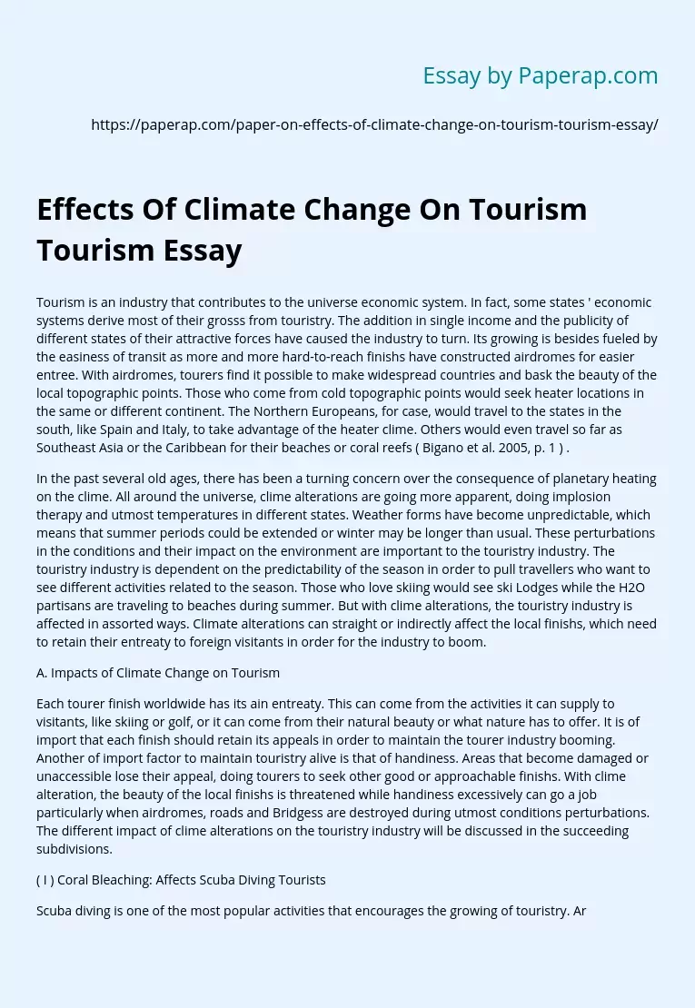 Effects Of Climate Change On Tourism Tourism Essay
