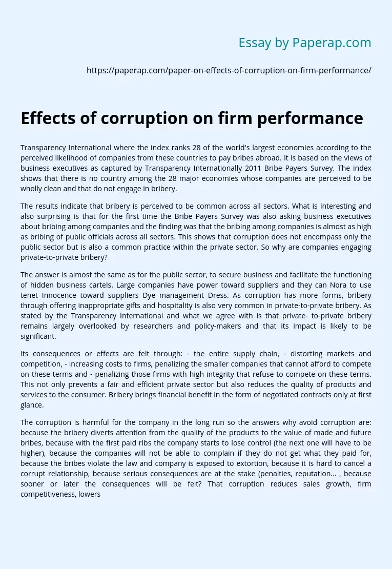 Effects of Corruption on Firm Performance
