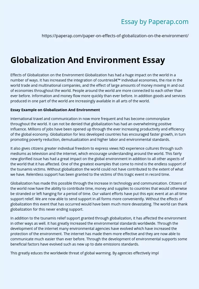 Globalization And Environment Essay