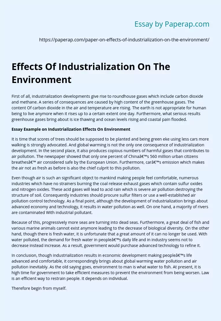 Effects Of Industrialization On The Environment