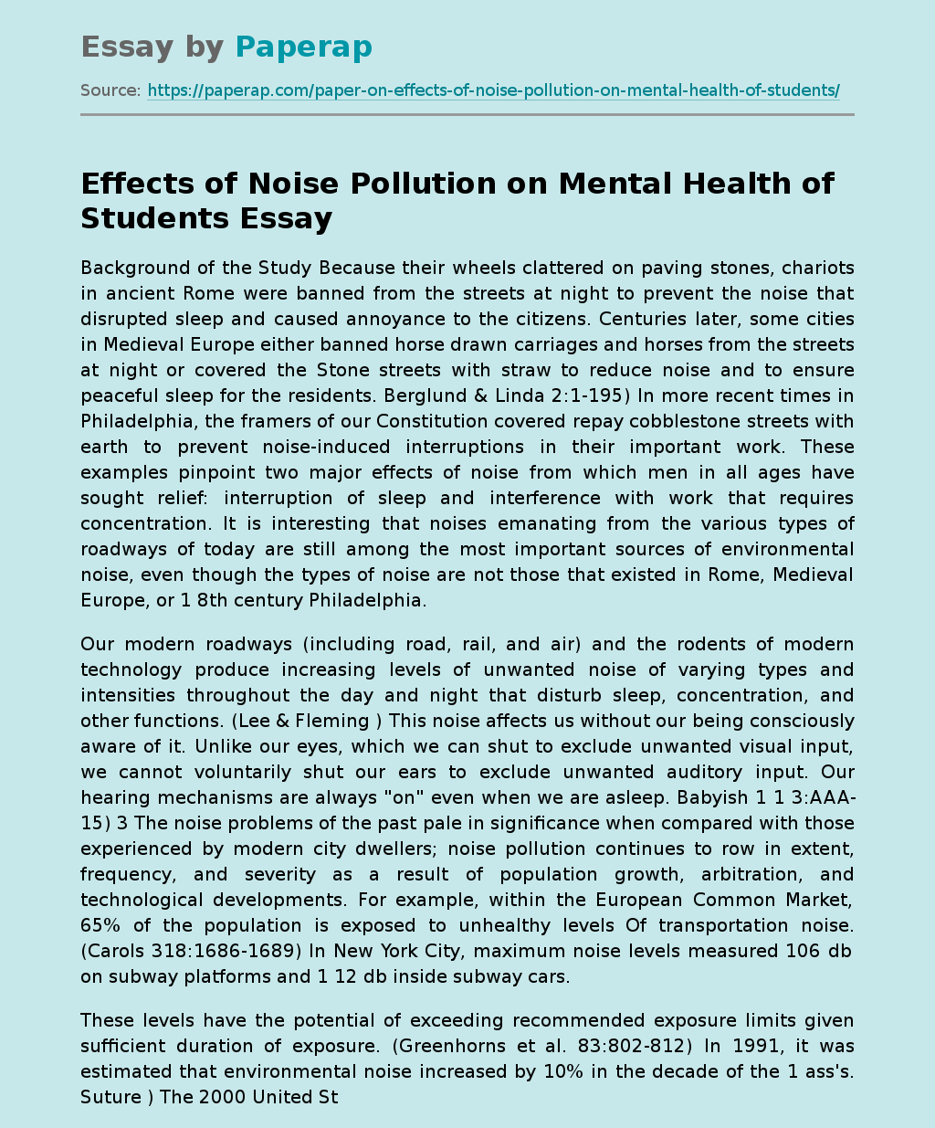 Effects of Noise Pollution on Mental Health of Students