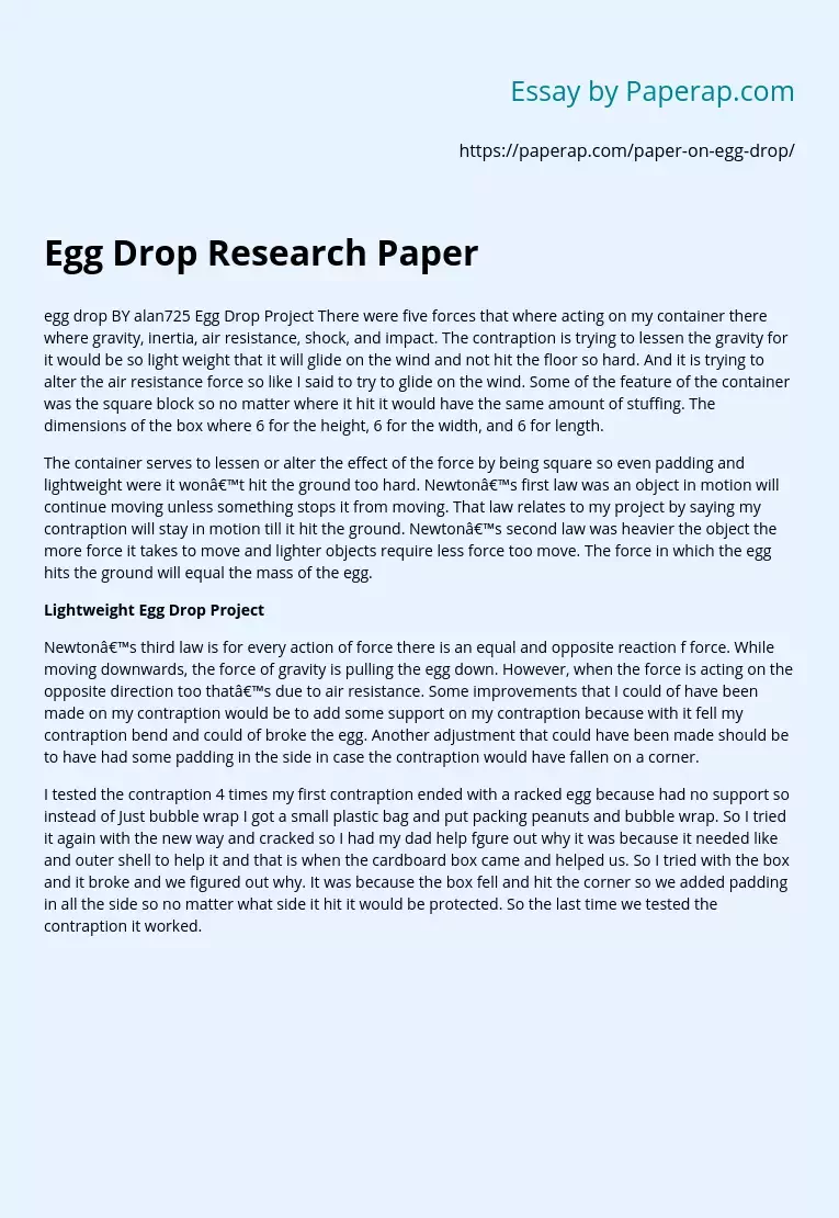 Egg Drop Research Paper