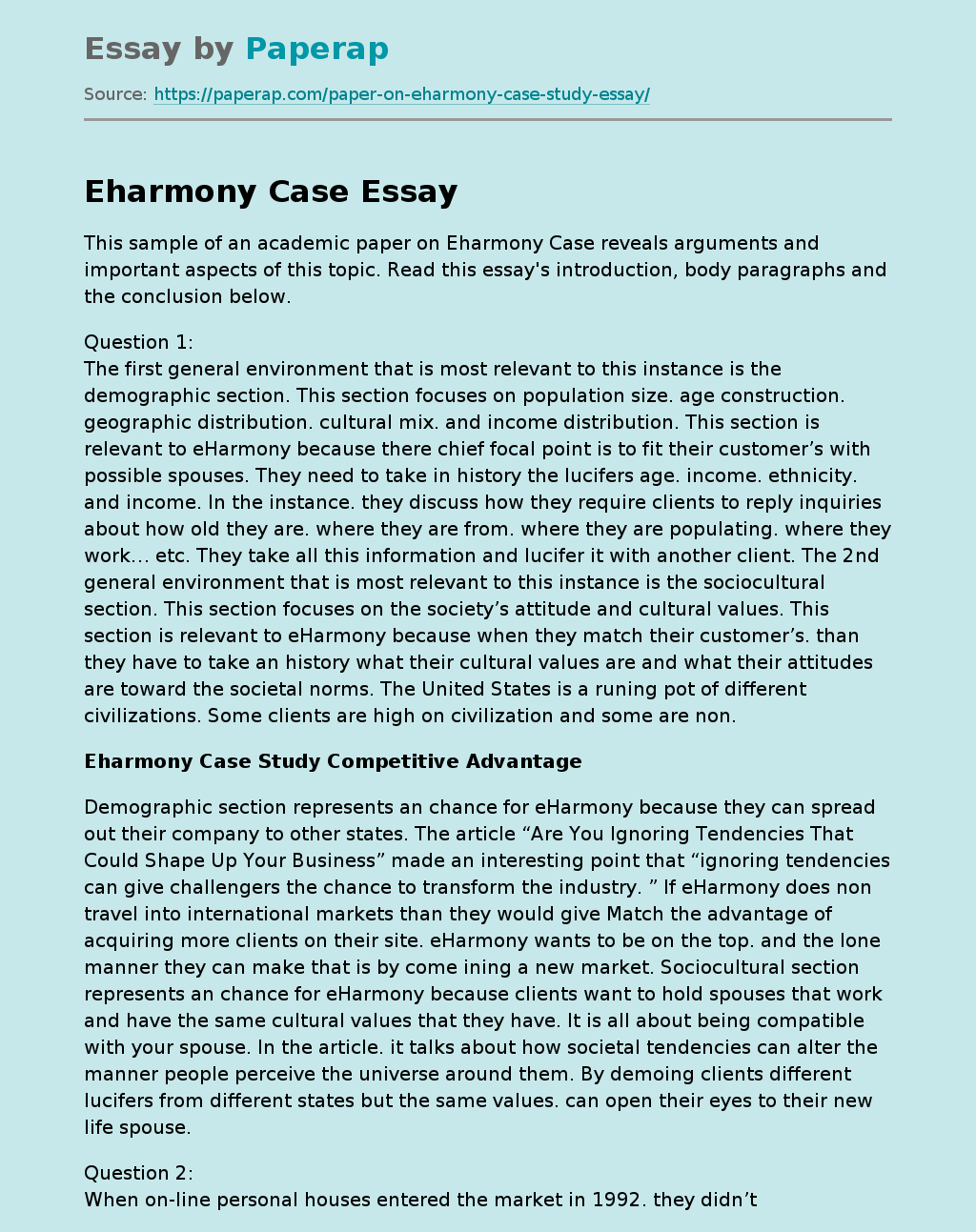 Eharmony Case Overview