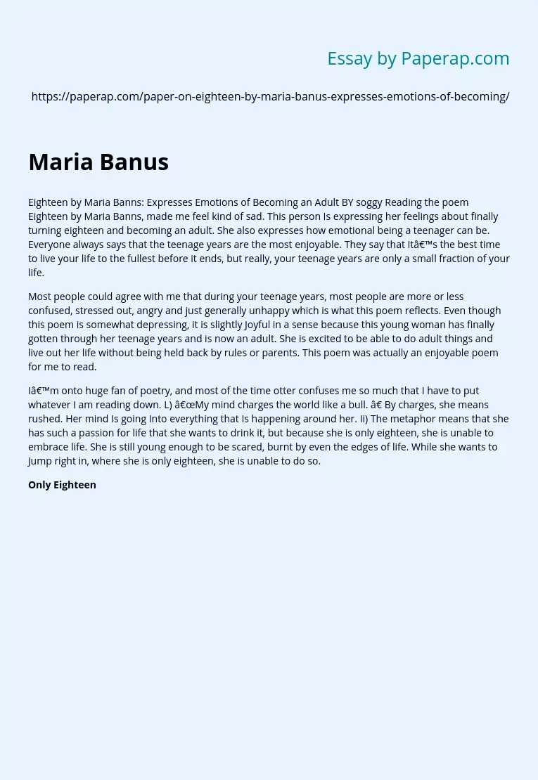 Eighteen by Maria Banns Poem Analysis