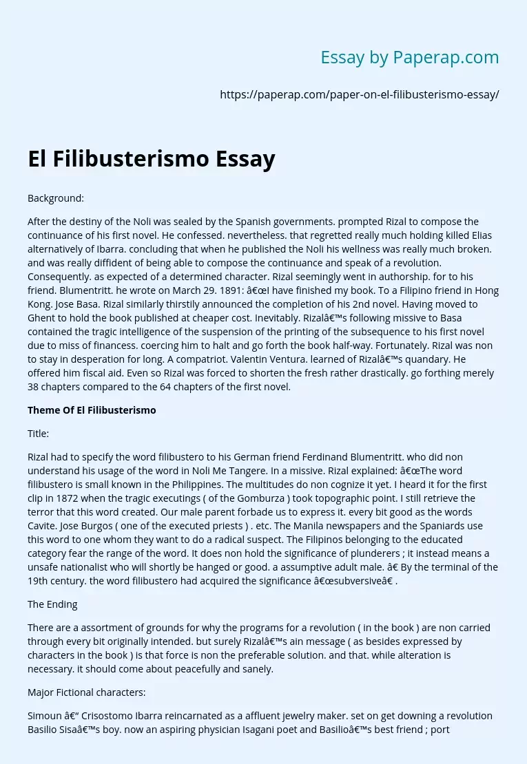 El Filibusterismo Essay