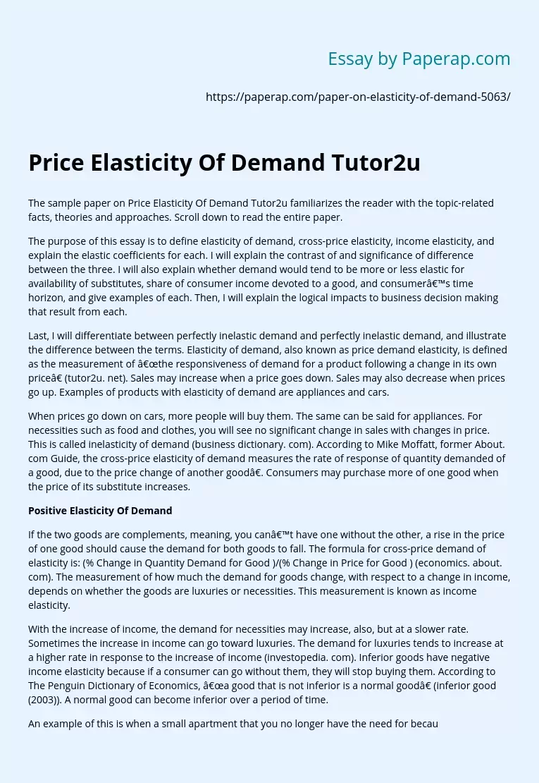 Price Elasticity Of Demand Tutor2u