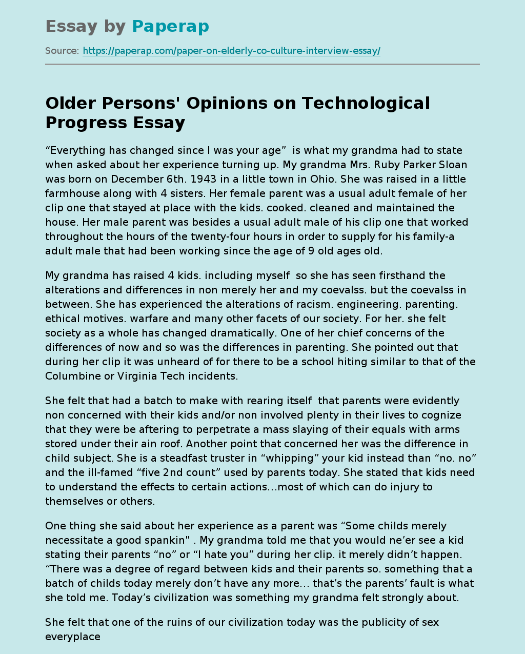 Older Persons' Opinions on Technological Progress